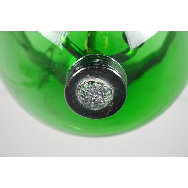 Metal Antique 13 In. Green Hand Blown Crystal Bell Jar Pendant Light For Sale - Image 7 of 12