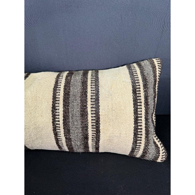 Turkish Hemp Pillow Cushion Natural Beige Black Cushion Cover 12"x46" For Sale - Image 4 of 4