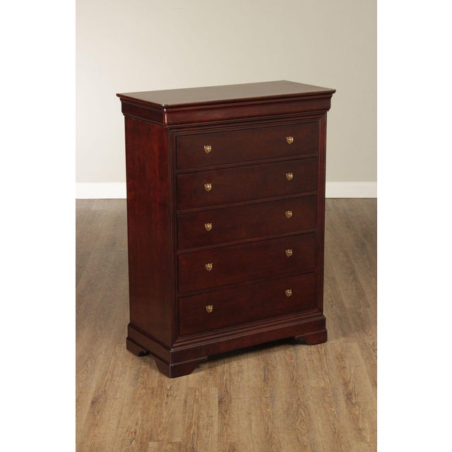 High Quality American Made Cherry Tall Chest By Stickley From The Marseilles Collection. Features Five Full Storage...