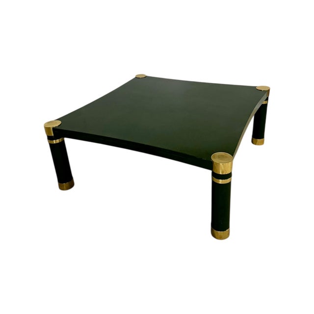 Karl Springer Green Crackle Lacquer and Brass Coffee Table, 1970 For Sale In Chicago - Image 6 of 8