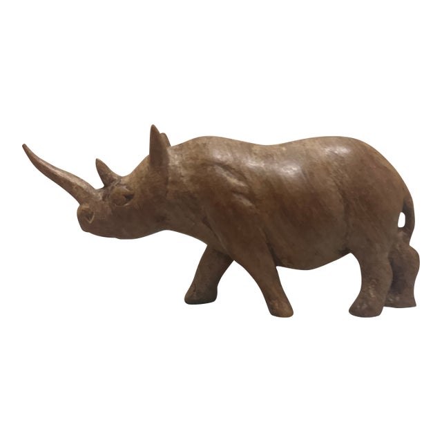 Mid-Century Modern Hand-Carved Wood Rhinoceros Sculpture For Sale