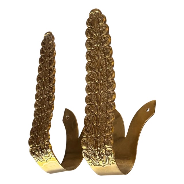 French Brass Curtain Tiebacks Floral Motif, 1970s, Set of 2 For Sale