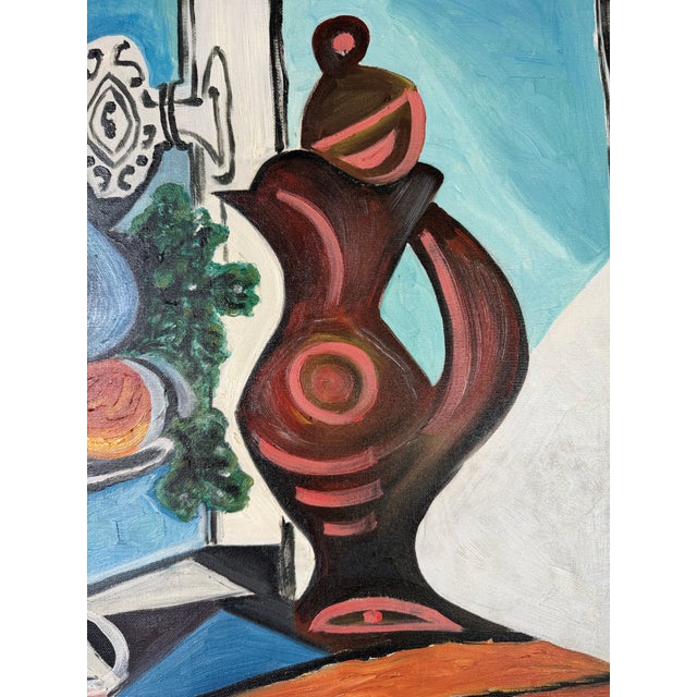 Vintage Pablo Picasso “Compote Dish and Pitcher by Window” 1937 Reproduction Oil on Canvas Painting, Unframed For Sale In Miami - Image 6 of 12