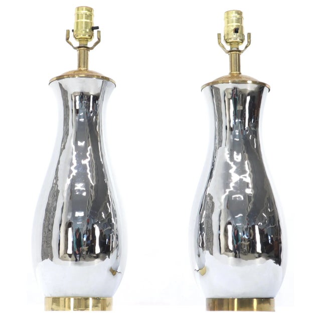 Mid 20th Century Chrome and Brass Vase Shape Table Lamps - a Pair For Sale - Image 4 of 8