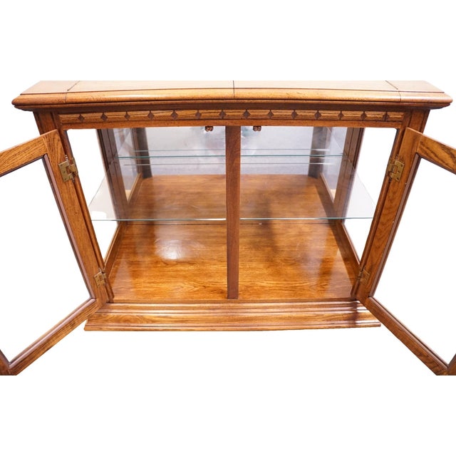 Brown Singer Furniture Solid Oak Mediterranean Spanish Revival 39" Lighted Display Flip Top Server Buffet 6394-252 For Sale - Image 8 of 16
