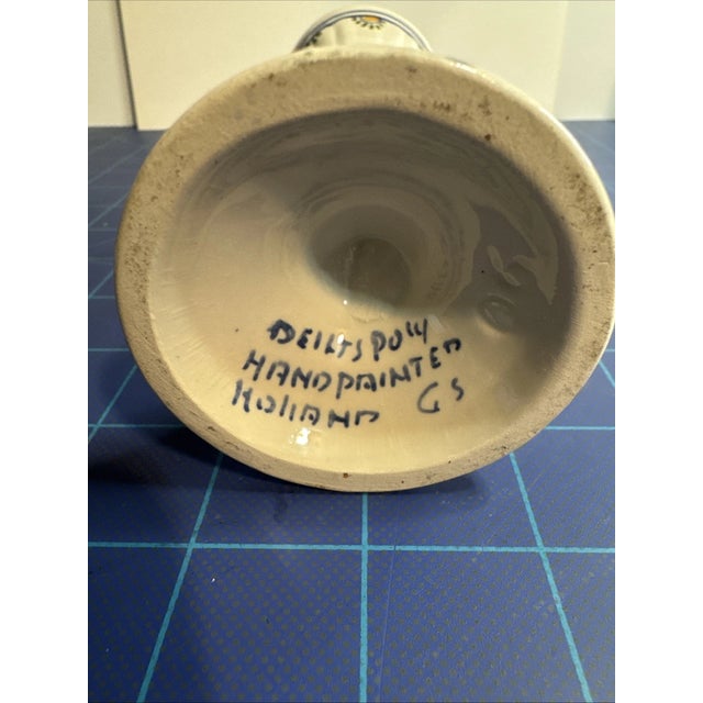 Delft Vintage Delft Blue Holland Hand Painted Ceramic Vase For Sale - Image 4 of 4