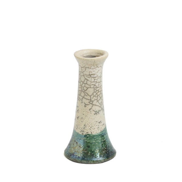 Japanese Modern White Green Raku Ceramic Stelo Flow Candle Holders by Laab Milano, Set of 2 For Sale - Image 11 of 13
