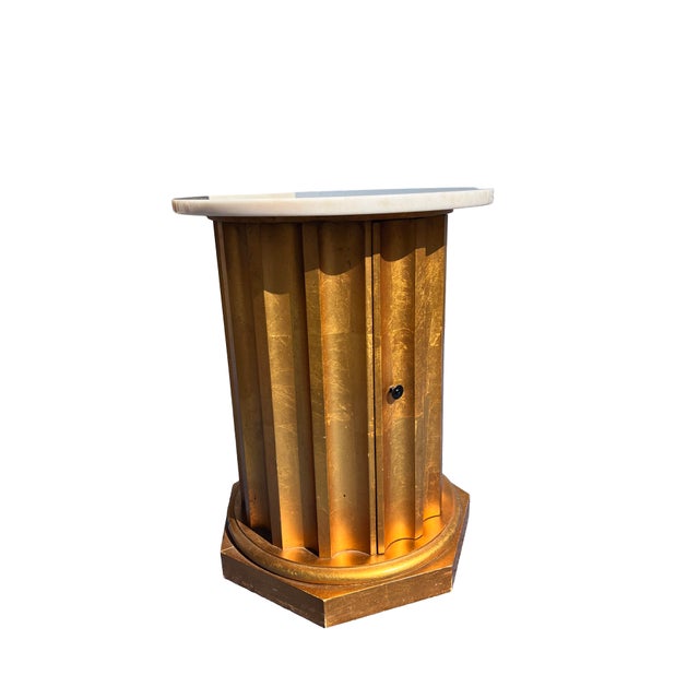 Vintage Marble Top Column Drum Style Table in Gold For Sale - Image 4 of 6