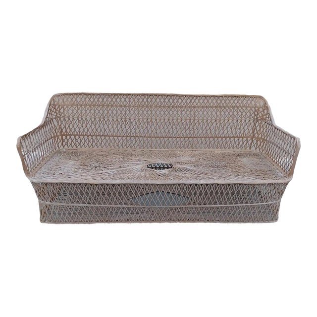 Russell Woodard Style Spun Fiberglass Outdoor Sofa Dark Beige For Sale