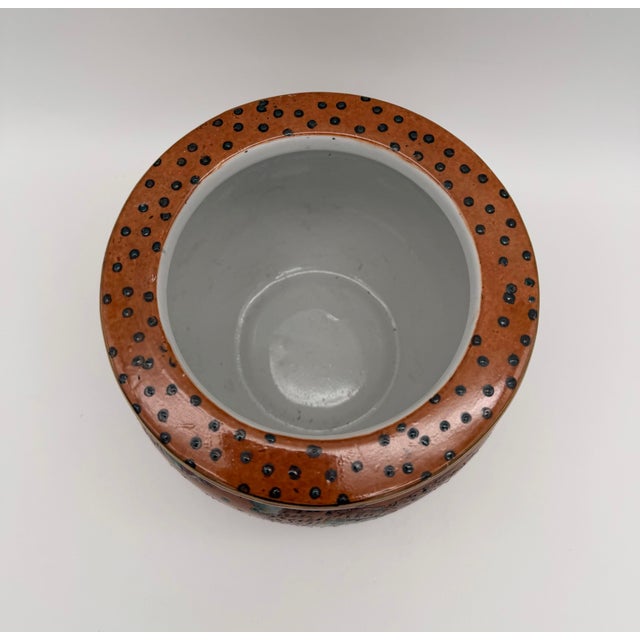 Late 20th Century Vintage Chinese Orange Glazed Pheasant Chinoiserie Cachepot For Sale - Image 5 of 7
