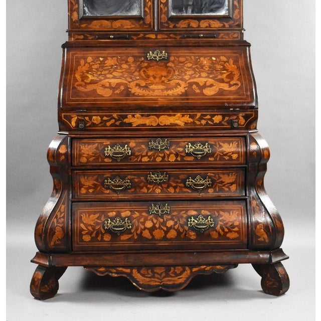 Antique Dutch Marquetry Bureau Bookcase, 1920 For Sale - Image 3 of 14