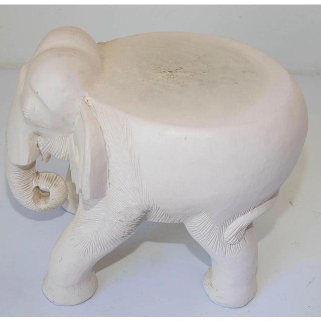 Large Vintage White Hand-Carved Wood Elephant Stand Side Table For Sale - Image 11 of 12