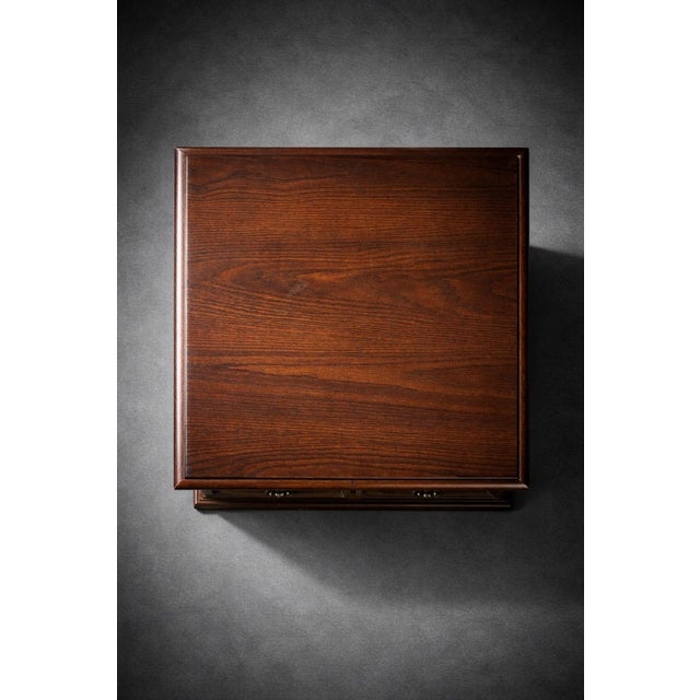 Mid 20th Century Pair of Spanish Revival Carved Walnut Nightstands With Velvet Backed Doors and Brass Ring Pulls For Sale - Image 4 of 9