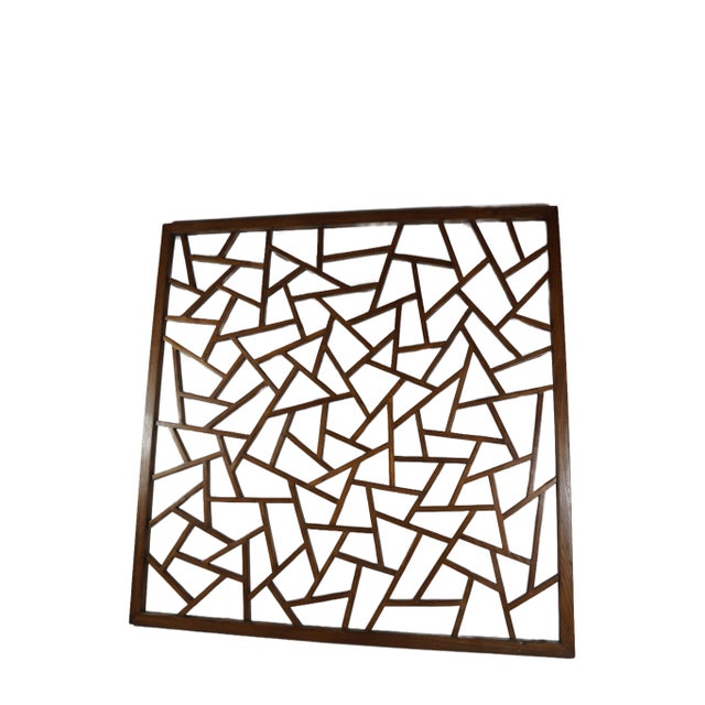 Asian Wall Hanging Square Hardwood Window Panel in Cracked Ice Design For Sale - Image 3 of 7