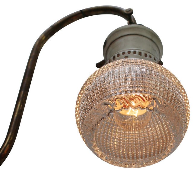 German Holophane Glass Brass and Enamel Converted Gas Wall Lamp, 1910s For Sale - Image 3 of 8