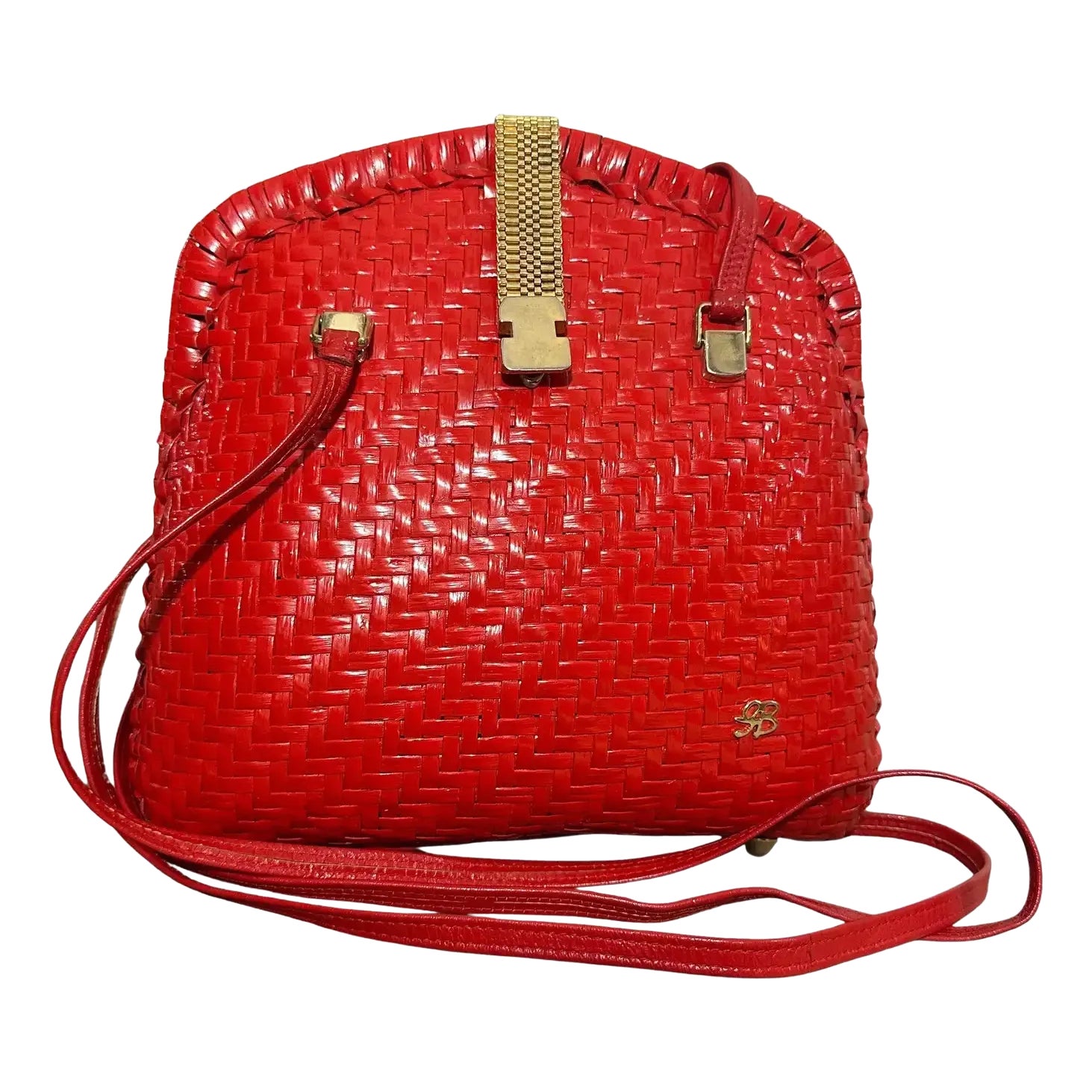 A Lovely Vintage 1960s Red Wicker Crossbody Bag | Chairish