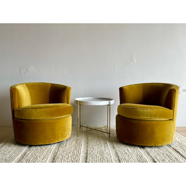 Room & Board Mid-Century Modern Velvet Swivel Chairs - Set of 2 For Sale - Image 9 of 9