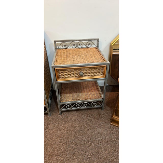 Brown 1990s Wicker Rattan Metal Frame Dresser and Night Stand Coastal, 2 Pieces For Sale - Image 8 of 8