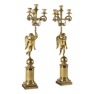 Empire Candelabra in Gilded Bronze, Set of 2 For Sale