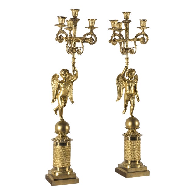 Empire Candelabra in Gilded Bronze, Set of 2 For Sale