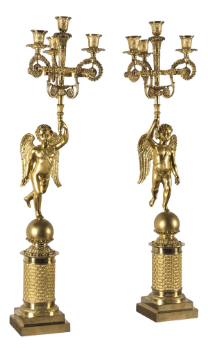 Empire Candelabra in Gilded Bronze, Set of 2