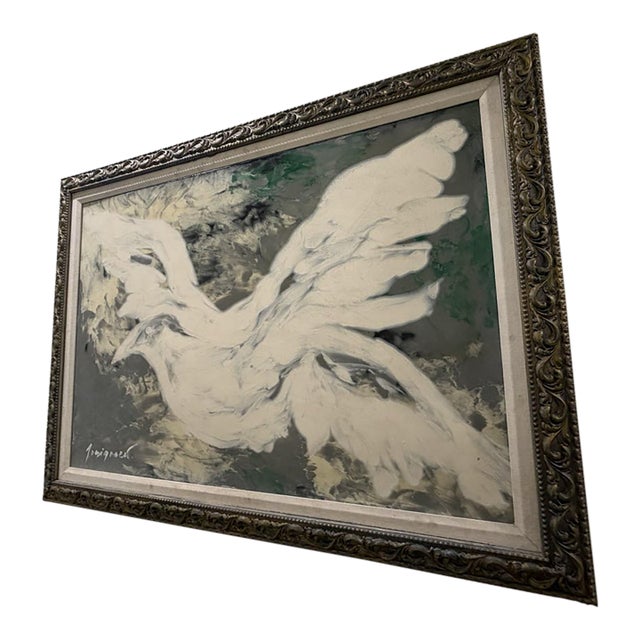 Ignacio Sanchez Untitled (White) Poured Epoxy Painting in Gold Frame, Signed For Sale