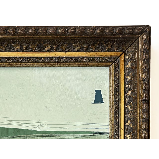 “Serenity Pines" Green Abstract Art in Antique Frame, Transitional Living Room Art by JTS For Sale - Image 9 of 11