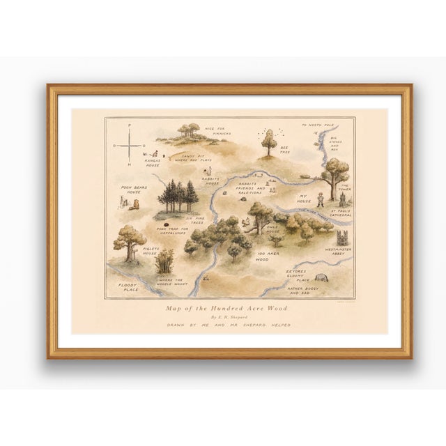 E H Shepard 1926 Antique Map of the Hundred Acre Wood Fine Art Mounted Board Print 30" X 24" For Sale - Image 9 of 12