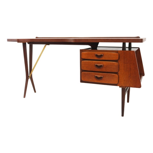 Mid-Century Modern Teak Desk by Louis Van Teeffelen for Webe, 1950 For Sale