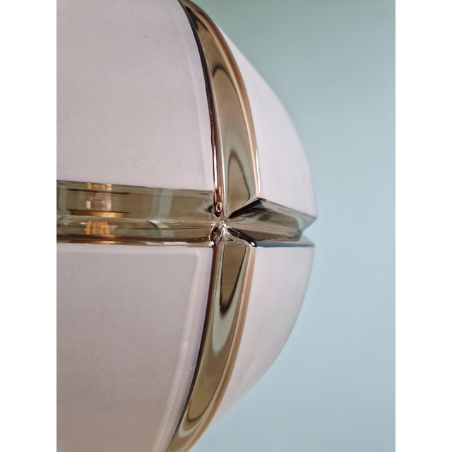 Gold Large Brass Pendant Light with Smoked and Frosted Glass Globe from Peill & Putzler, 1970 For Sale - Image 8 of 14