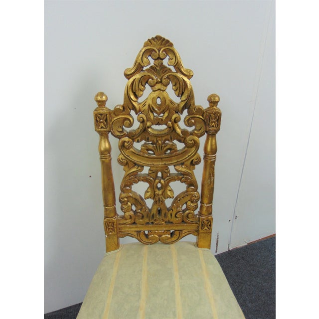Victorian style side chair , chair frame with gold gilt painted finish ,blue & cream stripped upholstered seat