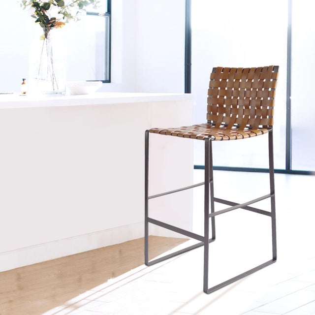 Irving Woven Leather Barstool For Sale - Image 9 of 10