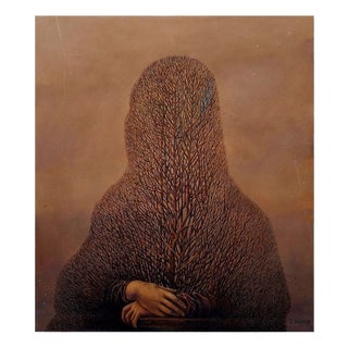 Zbigniew Wozniak, According to the Master Leonardo (Mona Lisa), 2023, Oil Painting on Board For Sale