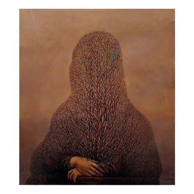 Zbigniew Wozniak, According to the Master Leonardo (Mona Lisa), 2023, Oil Painting on Board For Sale