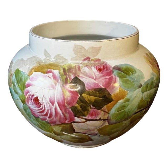 Large Earthenware Ceramic Roses Floral Planter, 1900s For Sale
