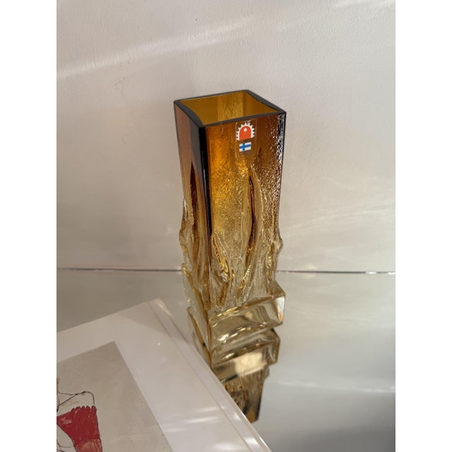 Brutalist Art Glass Amber Liekki Vase by Eino Wänni for Kumela, Finland, 1970s For Sale - Image 9 of 13