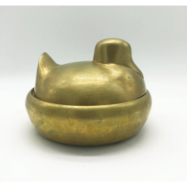 Delicious brass box 70s duck shaped, beautiful as centerpiece or bonbon holder.