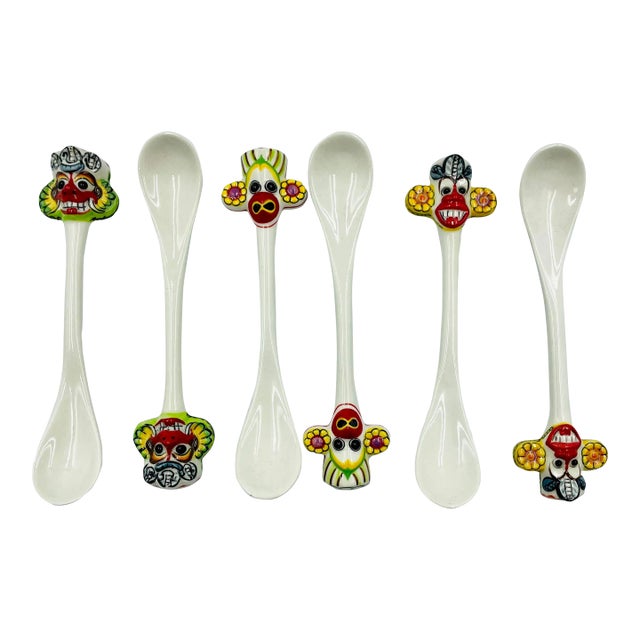 Vintage Hand-Painted Sri Lankan Mask Spoons- Set of 6 For Sale