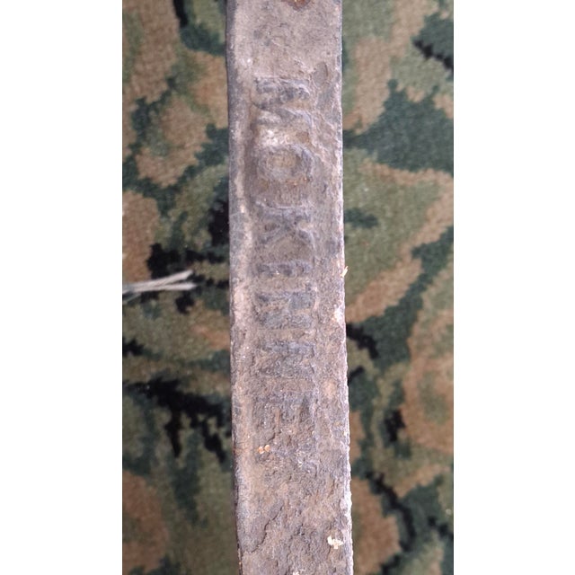 Pair Late 19th C. McKinney Hammered Iron and Brass Medallion Andirons For Sale - Image 10 of 10