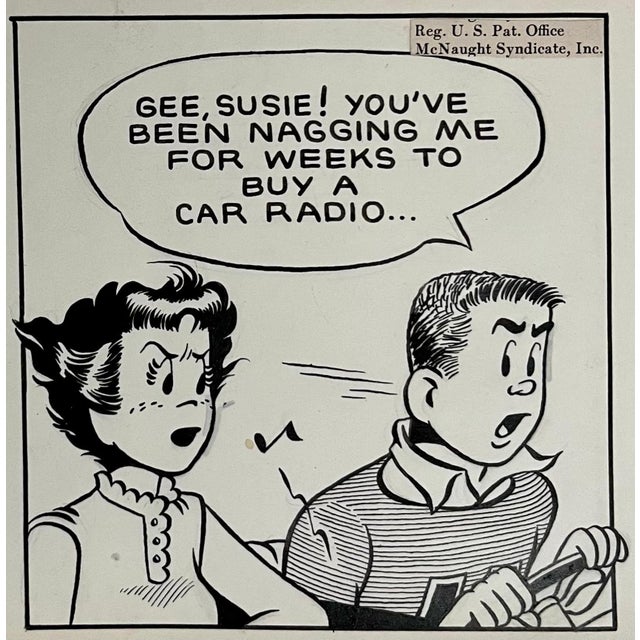 American Jerry Walter & Linda WalterRare 1950s Original Syndicated Ink Drawing Cartoon Strip Susie Q Smith Comic Art, 1954 For Sale - Image 3 of 5