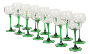 Vintage Alsace Wine Glasses with Green Stems from Luminarc, 1970s, Set of 14