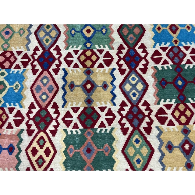 Forest Green 5'1" X 6'5" Multicolor Afghan Chobi Geometric Wool Flatweave Kilim Rug For Sale - Image 8 of 16