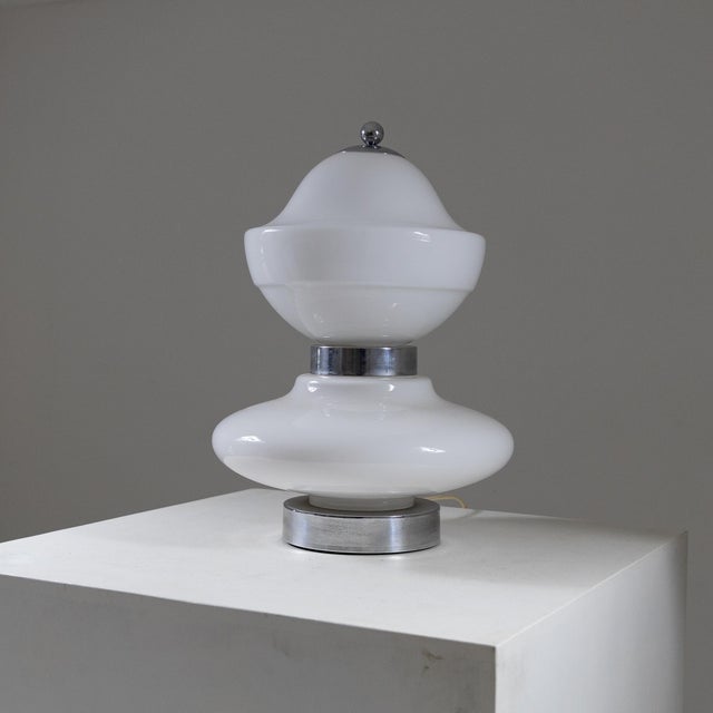 Metal Space Age Chrome and Glass Lamp, 1960s For Sale - Image 7 of 11