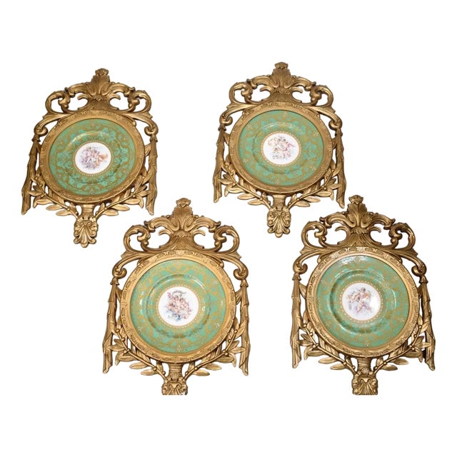 French Porcelain Gilt Cherub Plaques Plates from Sevres, Set of 4 For Sale