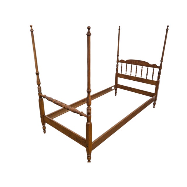 Mid 20th Century Vintage Ethan Allen Maple Twin XL Size Poster Bedframe For Sale - Image 5 of 9