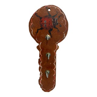Vintage Hand-Painted Ladybug Wooden Wall Hook Rack For Sale