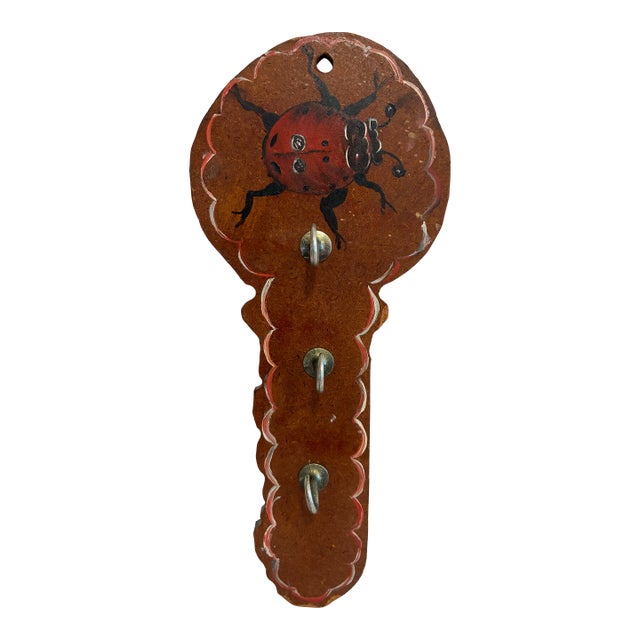 Vintage Hand-Painted Ladybug Wooden Wall Hook Rack For Sale