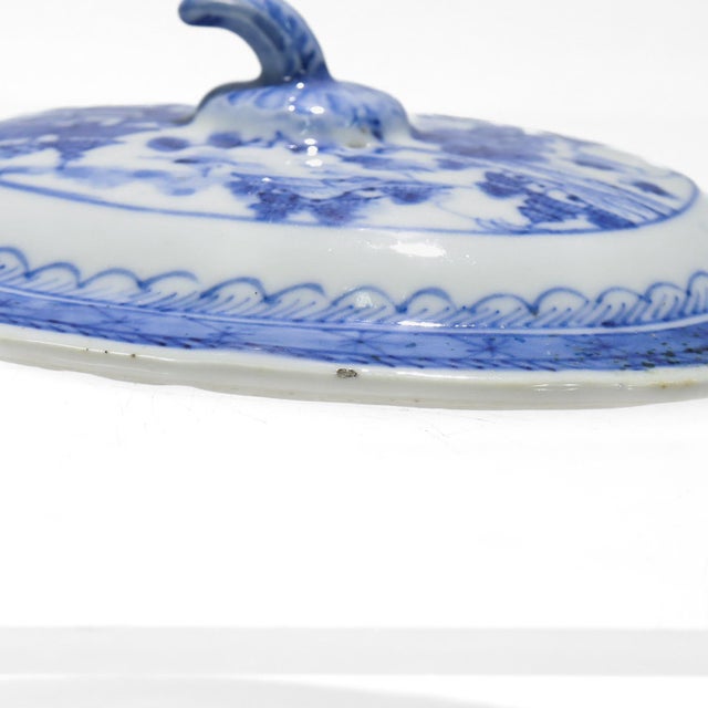 Antique Blue & White Canton Chinese Export Porcelain Miniature Sauce Tureen For Sale - Image 12 of 16