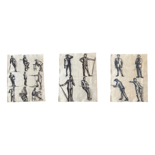 Unknow, Untitled, 1924, Charcoal on Paper, Set of 3 For Sale