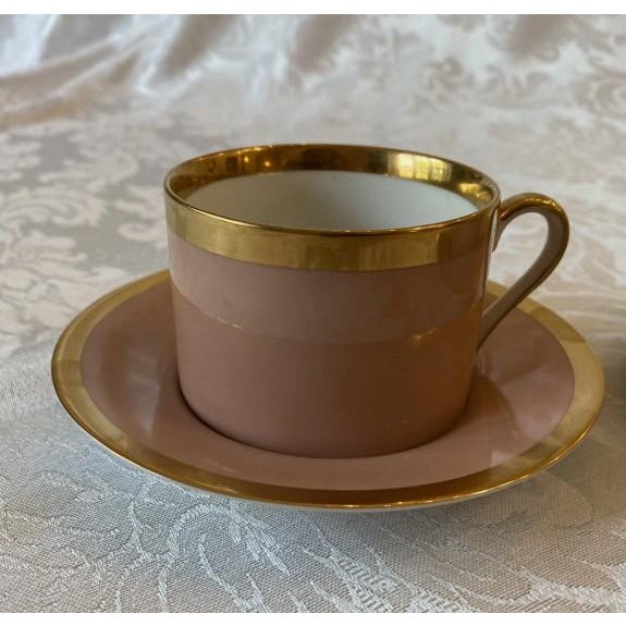 Traditional 1980s Fitz and Floyd Versailles Dusty Rose Gold 4 Tea Cups and Saucers - 8 pcs For Sale - Image 3 of 6